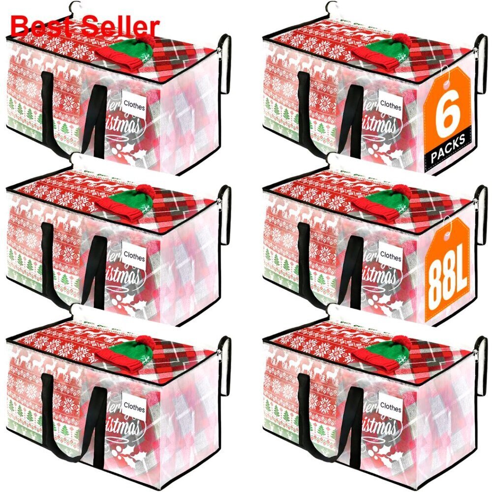 Heavy Duty Clear Moving Bags with Reinforced Handle, 6 Pack Large Storage Totes